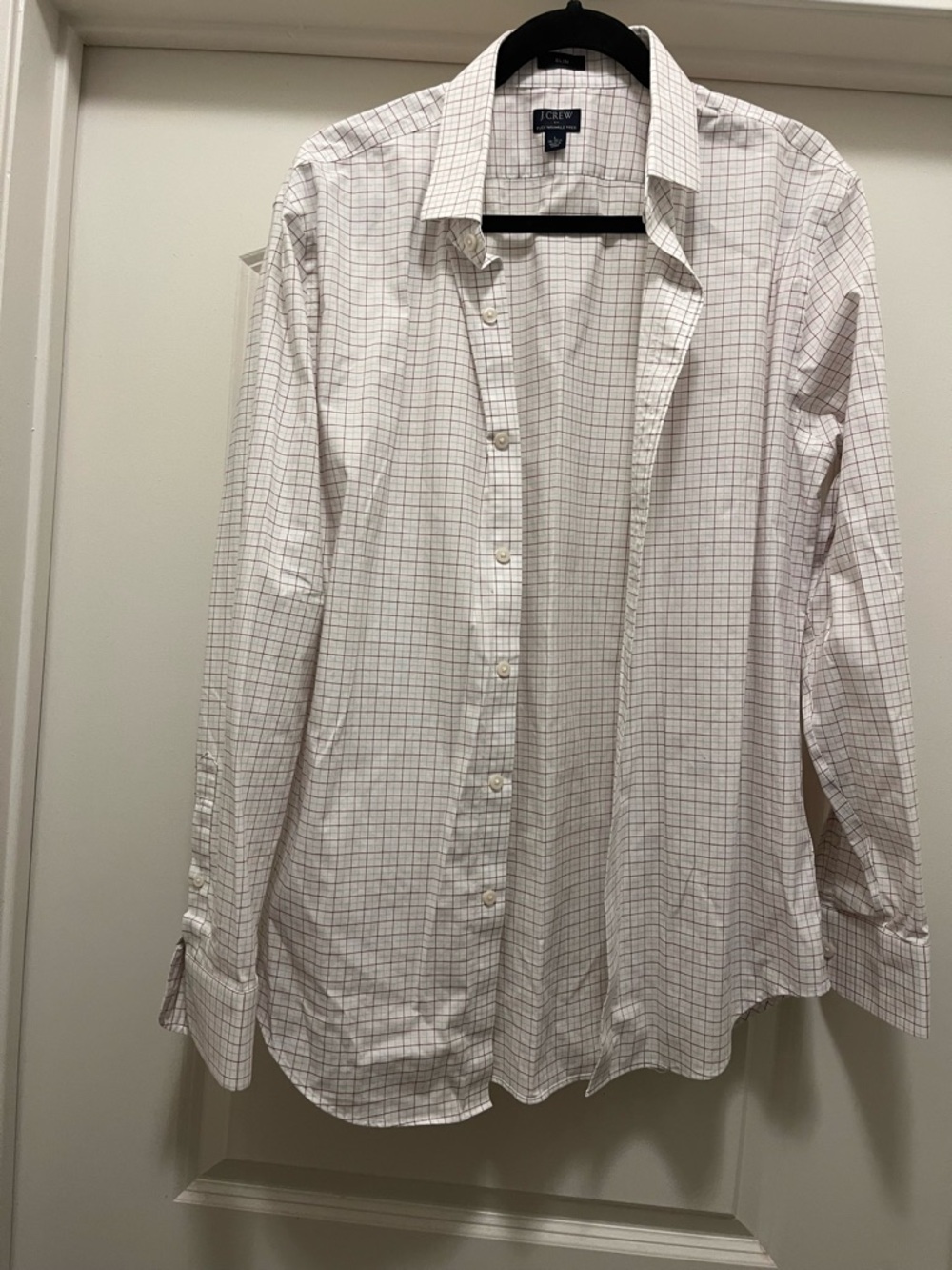 J. Crew Men's White Button-Down Shirt with Brown Grid